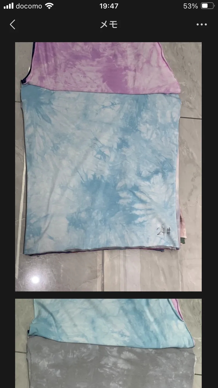 絞り染め、ムラ染めの生地で犬服、Tシャツ、小ロット生産OEM